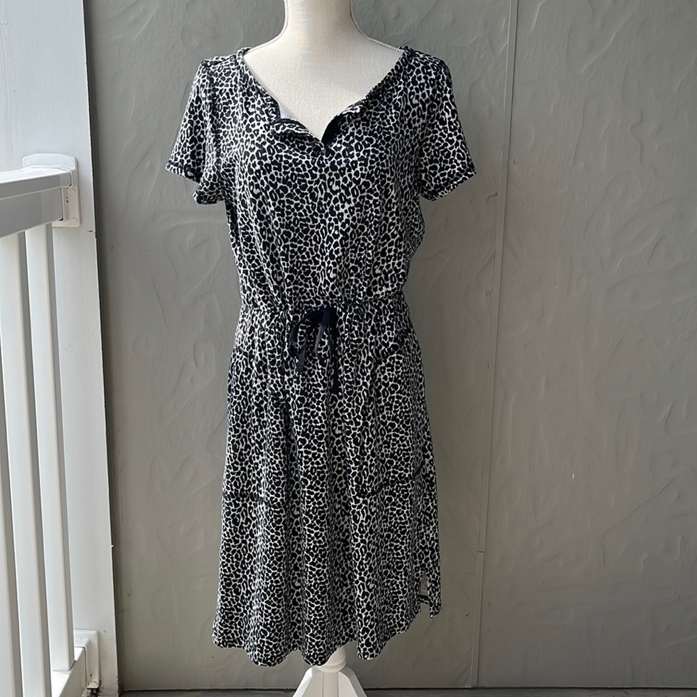 Talbots T By Talbots Cheetah Print Cap Sleeve Dress Black/Grey M